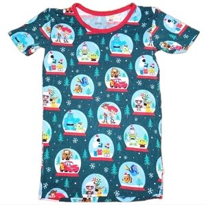 Little Sleepies Disney Pixar Snow Globes Pajama Top 9/10 Bamboo Holiday